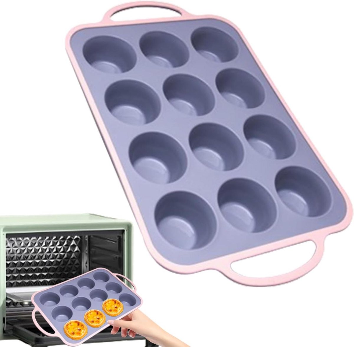 Muffinvorm Siliconen - Bakvorm Cupcake - Zelf Bakken - Antiaanbaklaag - 12 Vormen - Roze