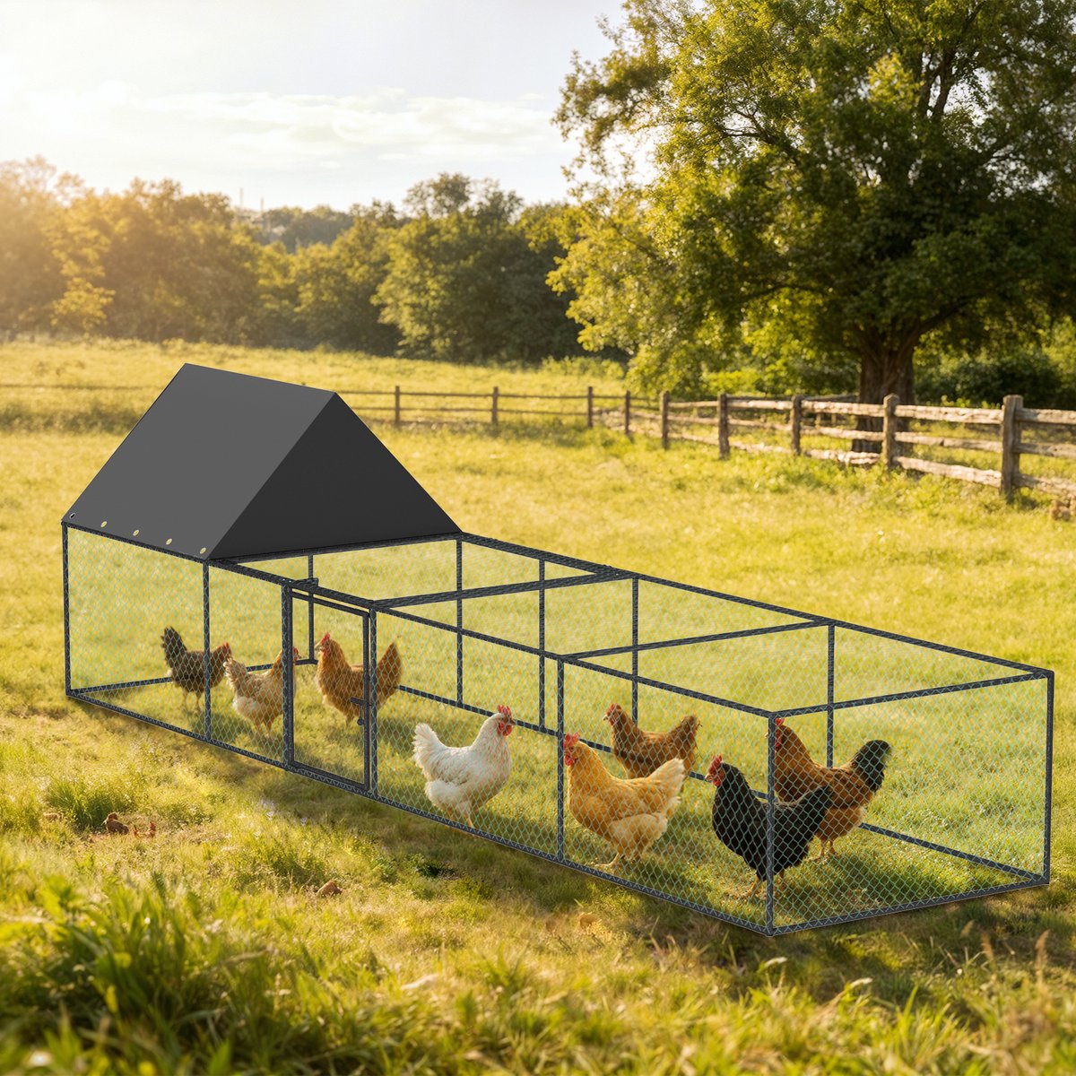 BingoPaw Modulaire Kippenren met Waterdicht Dekzeil - 320x81x90 cm - Roestvrij Gecoat Metaal - Pluimvee Kooi & Konijnenren voor Buiten - Groen/Zwart
