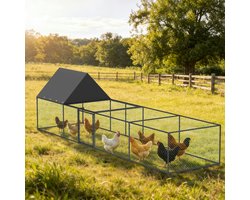 BingoPaw Modulaire Kippenren met Waterdicht Dekzeil - 320x81x90 cm - Roestvrij Gecoat Metaal - Pluimvee Kooi & Konijnenren voor Buiten - Groen/Zwart