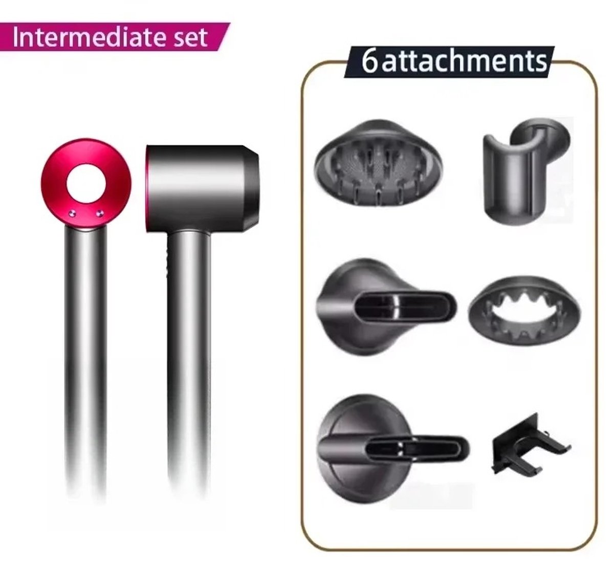 Cherrys Finds - Föhn - Föhn Met Diffuser - Krullen - Ionische Haardroger - 6 Opzetstukken - Reisföhn - Krul Feun Set - Sèche Cheveux - 1600W - Haarföhn met Defuser - Hair Blow Dryer