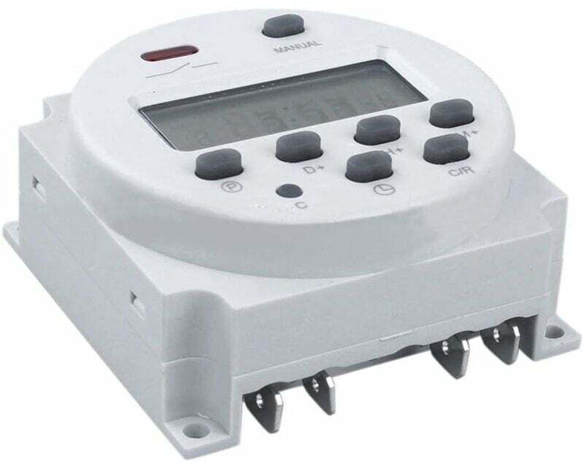 12V DC/AC digitale timer, programmeerbare timerrelais met LCD-display, geschikt voor stopcontacten, wit.