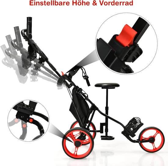 Golftrolley met 3 wielen - Golfkar inklapbaar - Golfspel praktischer maken - Met afneembare zitting — afbeelding 4
