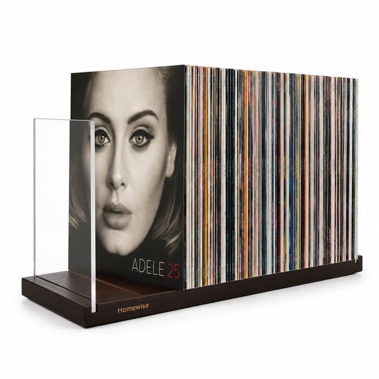 Support de disques vinyles Homewise – Présentoir de disques vinyles de luxe en bois et acrylique – Rangement et présentation des LP – Système de rangement pour LP - Brun foncé