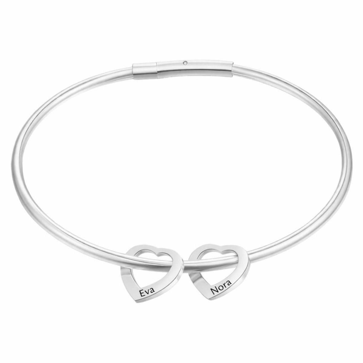 Bangle met 2 Hartjes Zilver