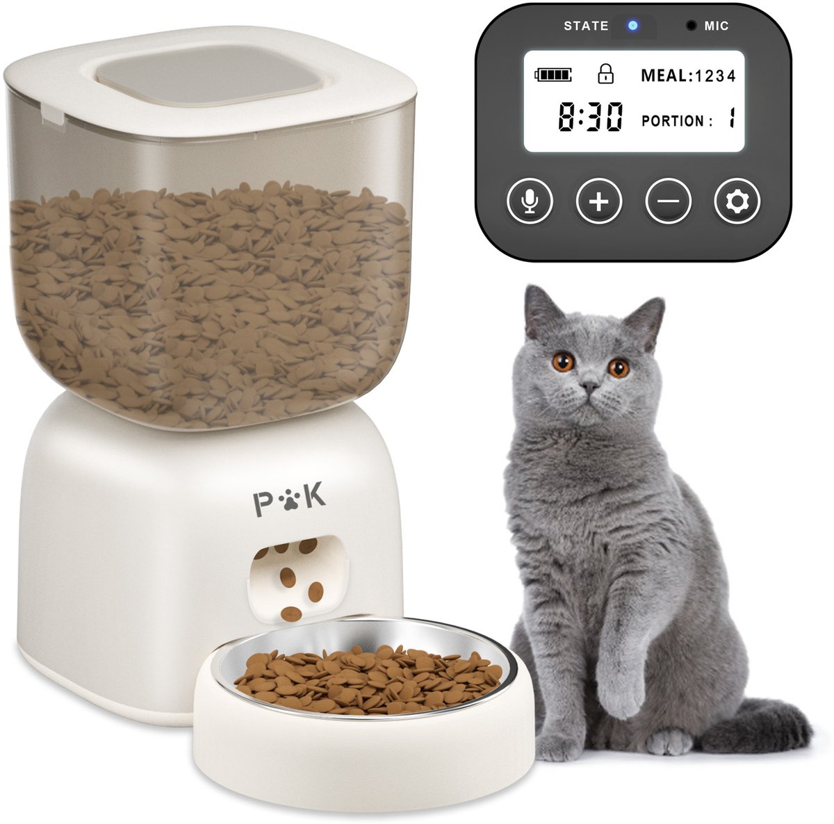 Balimo Automatische voerbak - Voedingsschema - 3L - Met LCD Timer - Automatische voerbak kat - Gebruiksvriendelijk/ Voerautomaat kat - Wit