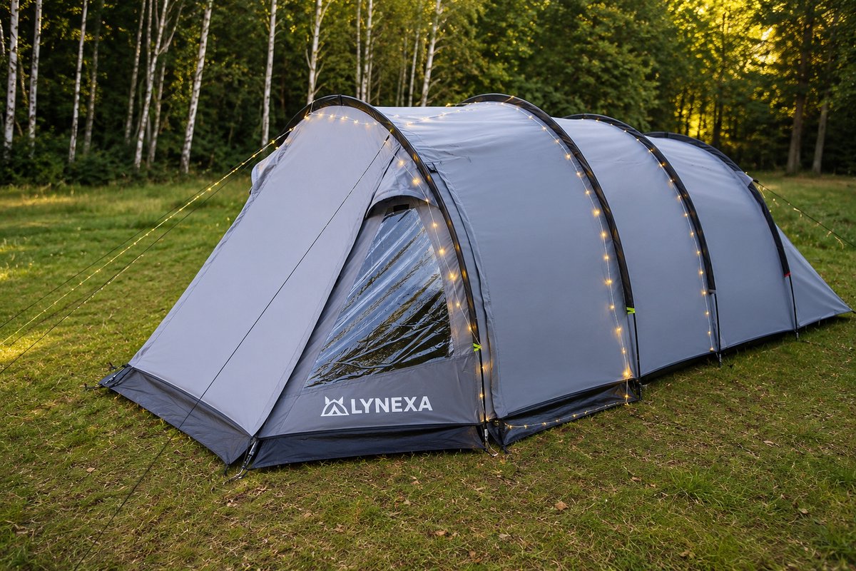 LYNEXA® Tent - Kampeertent - Tunneltent met 2 Compartimenten - Koepeltent - Familietent voor 2 tot 4 Personen - Waterdicht & Windbestendig - Camping tent - Panoramische Ramen & Ventilatie - Voor Camping & Outdoor - Inclusief Draagtas & Campinglamp – foto 4