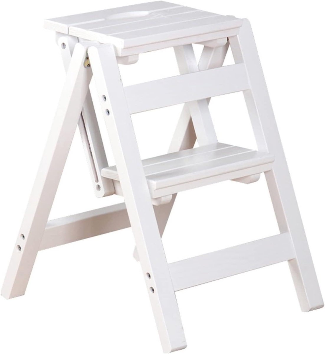 Houten Opstapje - Opvouwbare Ladder - Klusjes in Huis - Antislip Treden - 2 Treden - Houtkleur