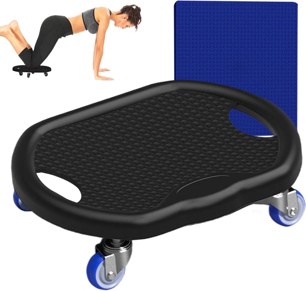 Buikspierwiel - Buiktrainer Roller - Thuis Sporten - Stille Werking - 33 x 28 x 6 cm - Zwart