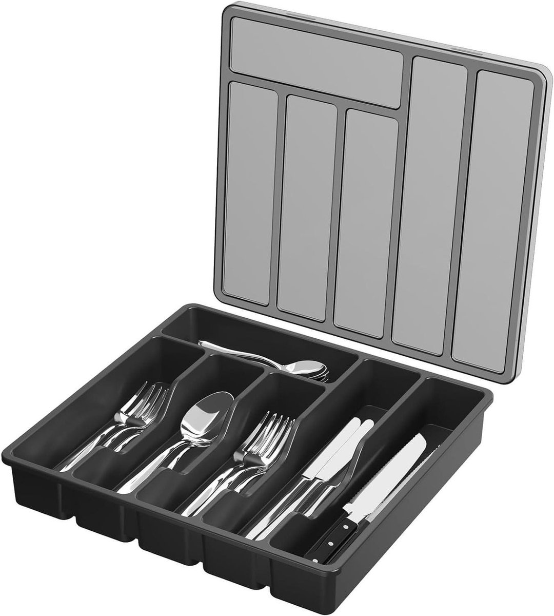 Bestek Organizer - Lade Indeler - Keuken Opbergen - Met Deksel - 6 Vakken - Transparant