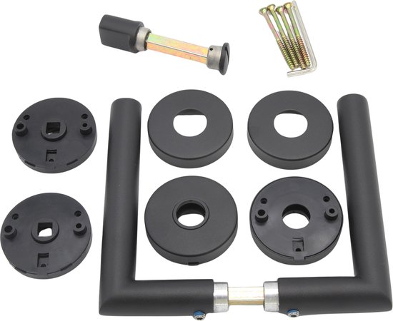 Slotman Solutions Deurklink Set Zwart Rond Rozet WC63/8 | Toiletgarnituur met WC-/Badkamersluiting | RVS Deurbeslag voor Toilet en Badkamer | Inclusief Bevestigingsmateriaal