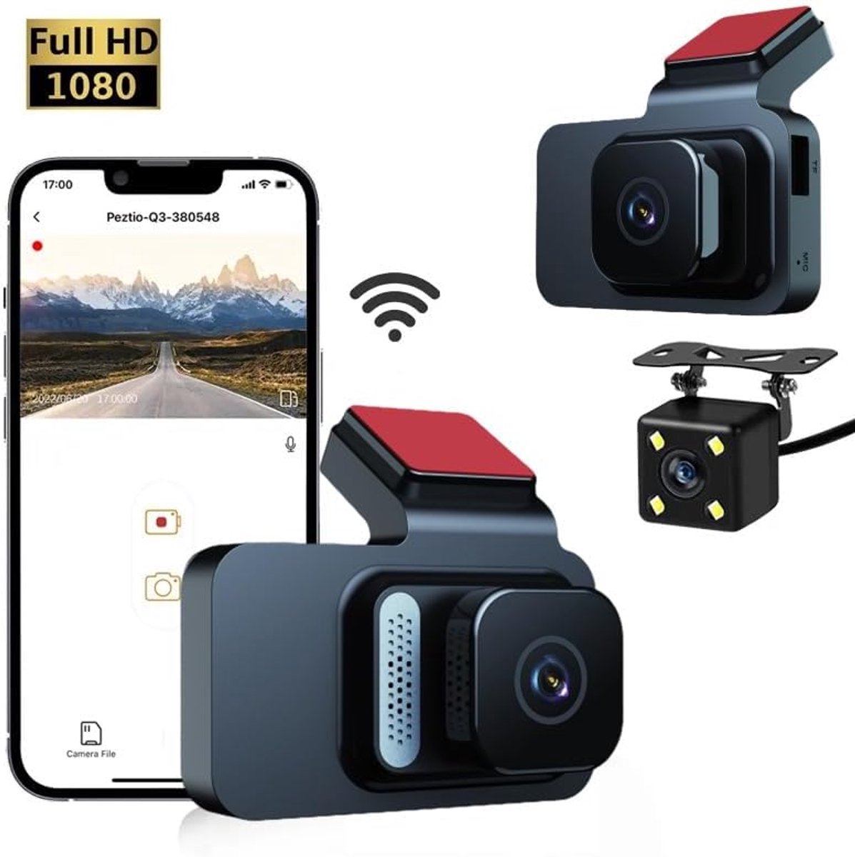 Auto Dash Cam - Dubbele Lens Recorder - Veilige Rit - Draadloze Connectiviteit - 3 Inch Scherm - Zwart – foto 2