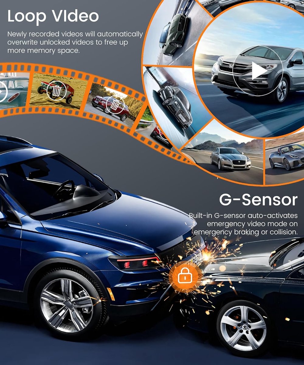 4-kanaals Dashcam - Auto Camera - Veilig Rijden - 360 Graden Opname - 2K 1080P - Zwart – foto 3