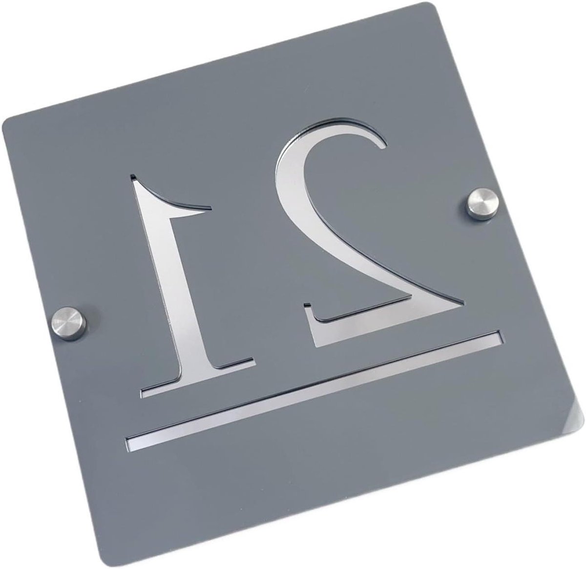 Acryl Adresplaquette - Huisnummer Bord - Deur Decoratie - Verchroomde Afwerking - 15x15CM - Grijs Zilver