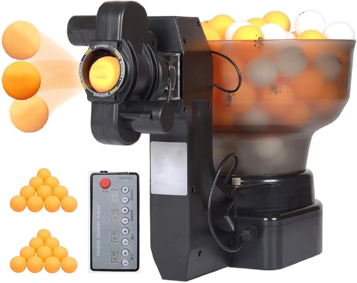 Tafeltennisrobot - Ballenwerper Trainer - Vaardigheden Verbeteren - 36 Rotaties Instelbaar - 110 Ballen Capaciteit - Zwart