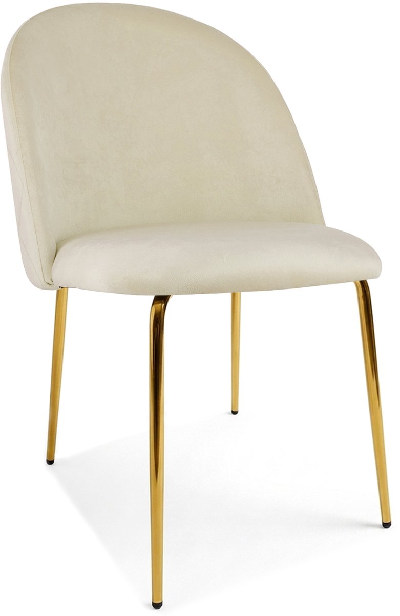 LEOBERT Eetkamerstoel INCA - Lichtbeige fluweel - Gouden metalen poten - Modern design Beige/Goud