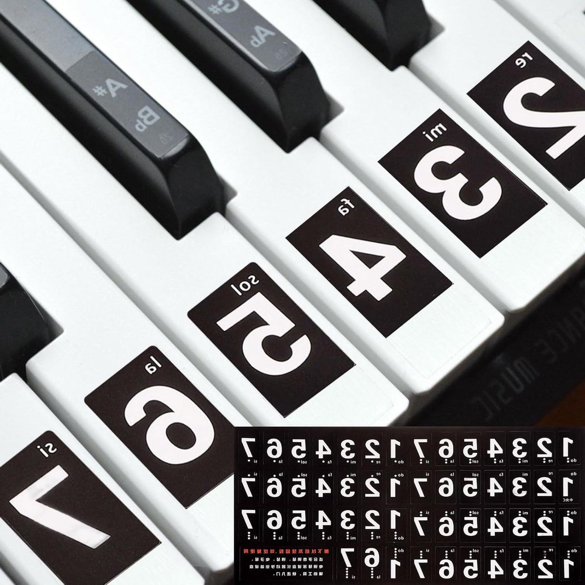 Pianostickers - Toetsenbord stickers - Muziek Leren - Herbruikbaar Zonder Lijmresten - 14 x 24 mm - Zwart