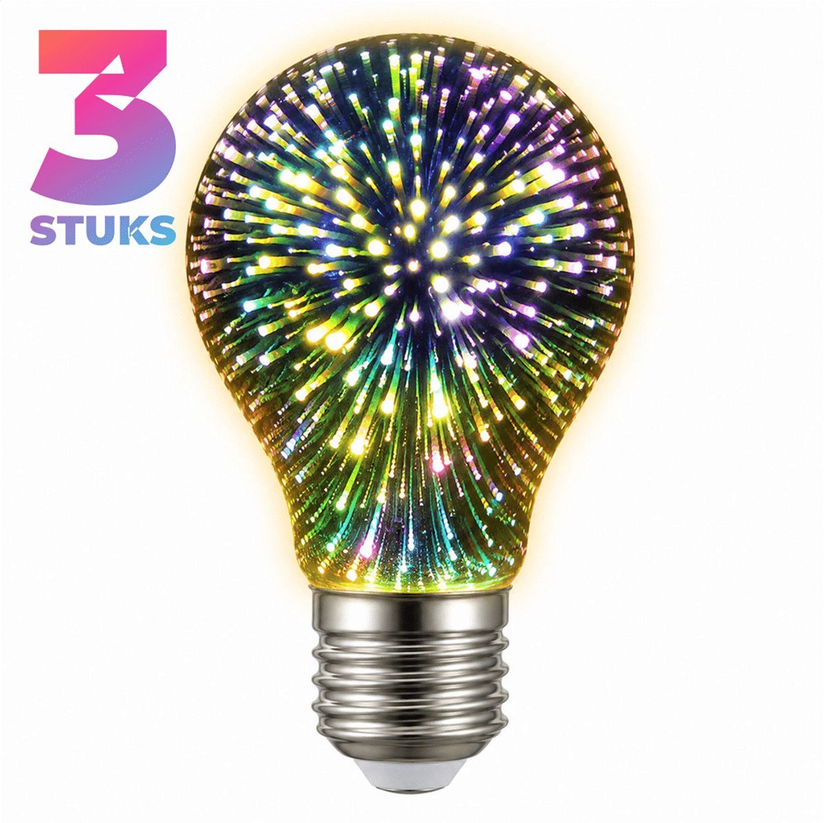 3x Peertje Led-lamp E27 - 4W - Warm Wit Licht (2700K) - 300 lm - 30 jaar - Dimbaar - Vuurwerk Effect
