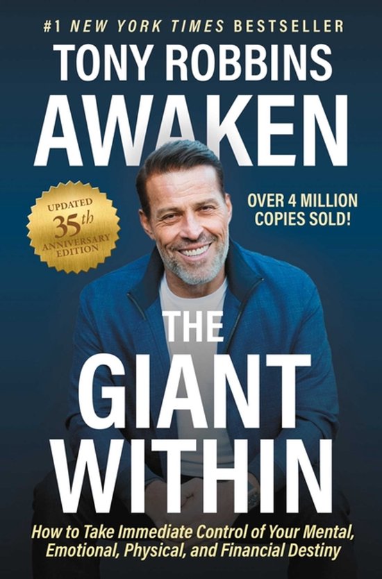 Livre "Awaken The Giant Within" par Tony Robbins, édition du 35e anniversaire, plus de 4 millions d'exemplaires vendus.