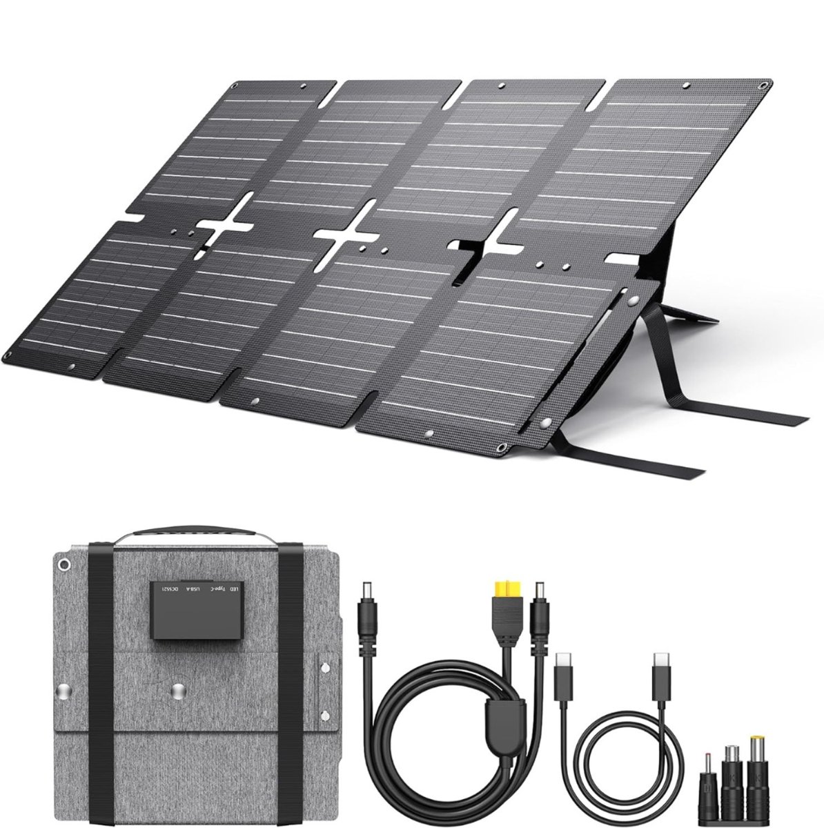 TIM® Zonnepaneel Opvouwbaar - Zonneoplader - Zonnepaneel - 60 Watt - Aluminum- Zwart- 26cm x 22cm x 6cm