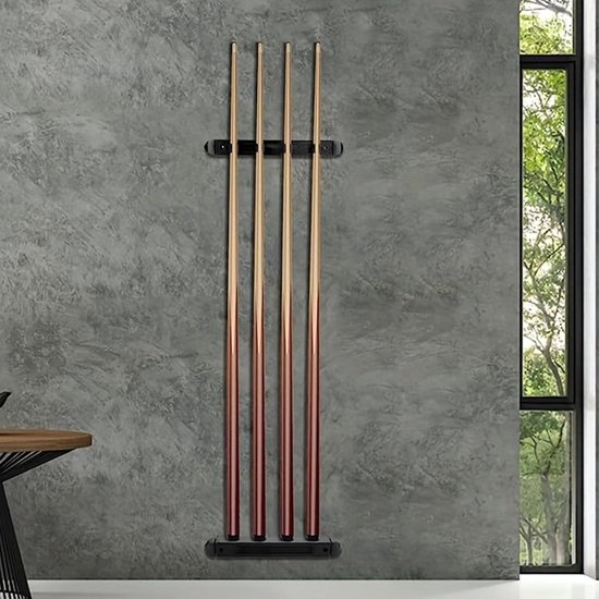 Biljartstokhouder - Keu Hanger - Biljartkamer Organiseren - Houten Wandmontage - 4 Keu Capaciteit - Zwart — afbeelding 4