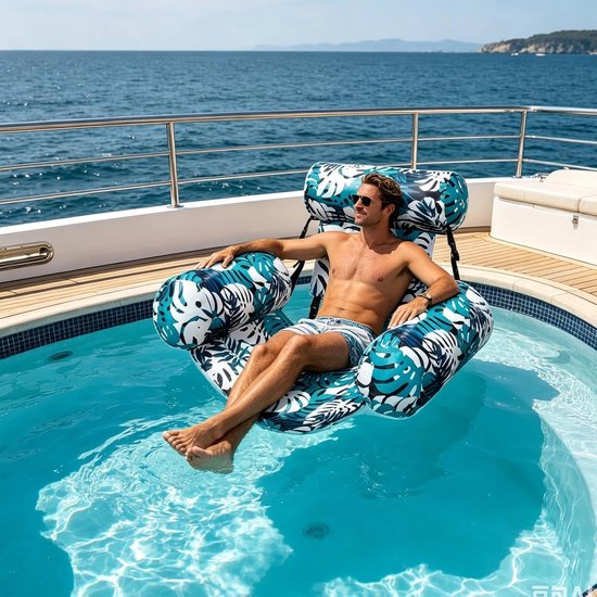 Drijvende Zwembad Stoel - Opblaasbare Lounger - Ontspannen in Water - Esdoornblad Patroon - 90x40x61 cm - Gras groen — afbeelding 2