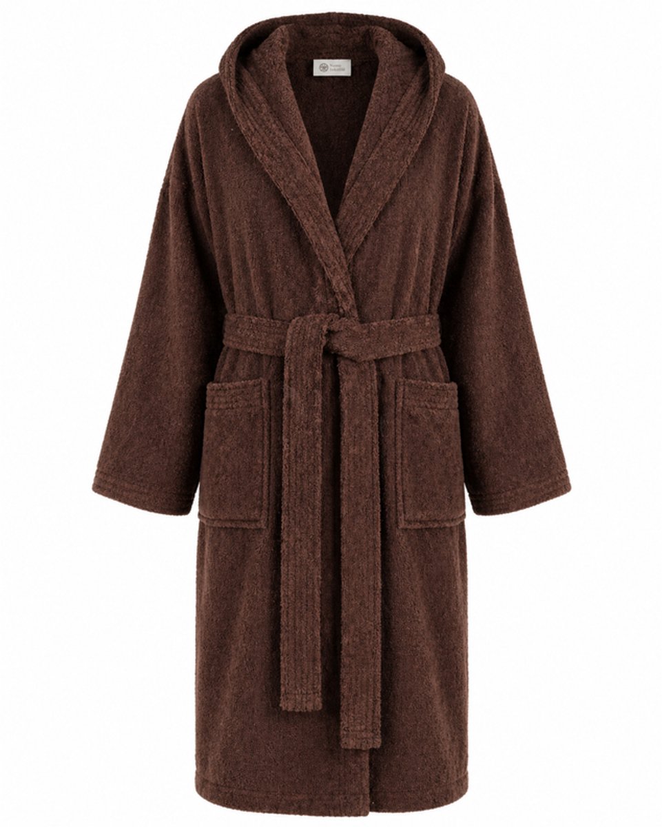 Sauna Badjas Heren met Capuchon - 100% Katoen Badstof Met Zakken - Choco Bruin - Maat XL - Badjas Heren Katoen