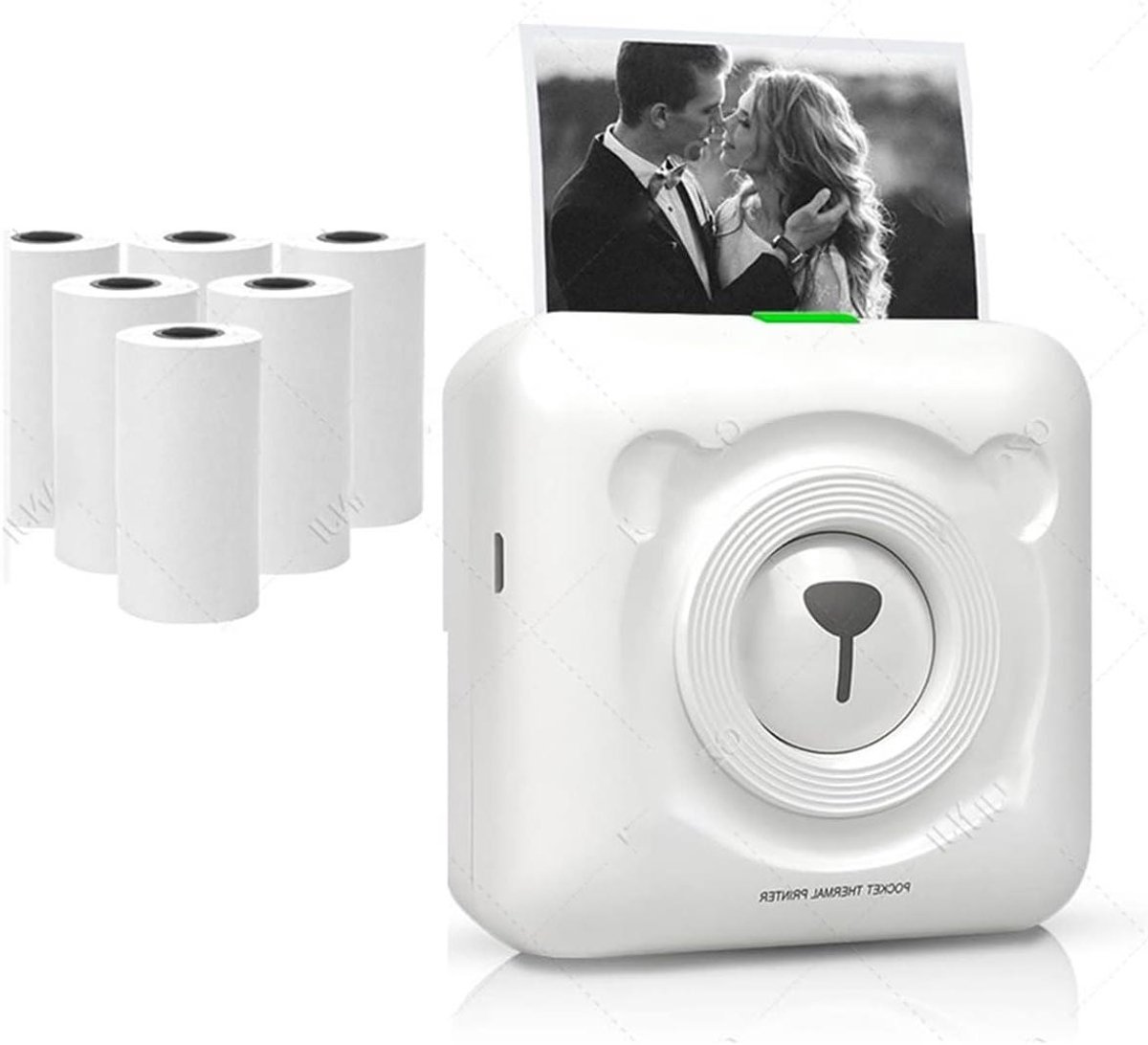 Mini Pocket Printer - Draagbare Printer - Direct Printen - Bluetooth Connectie - Compact Formaat - Wit