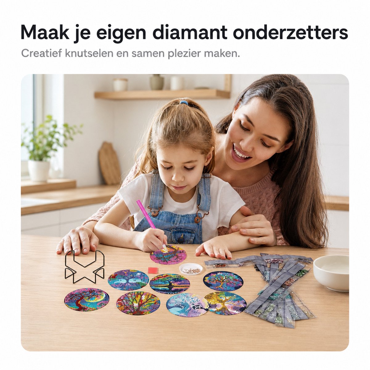 BOTC Diamond Painting - Onderzetters met Houder - Set van 8 - Pakket Volwassenen en Kinderen - Cadeau — afbeelding 3