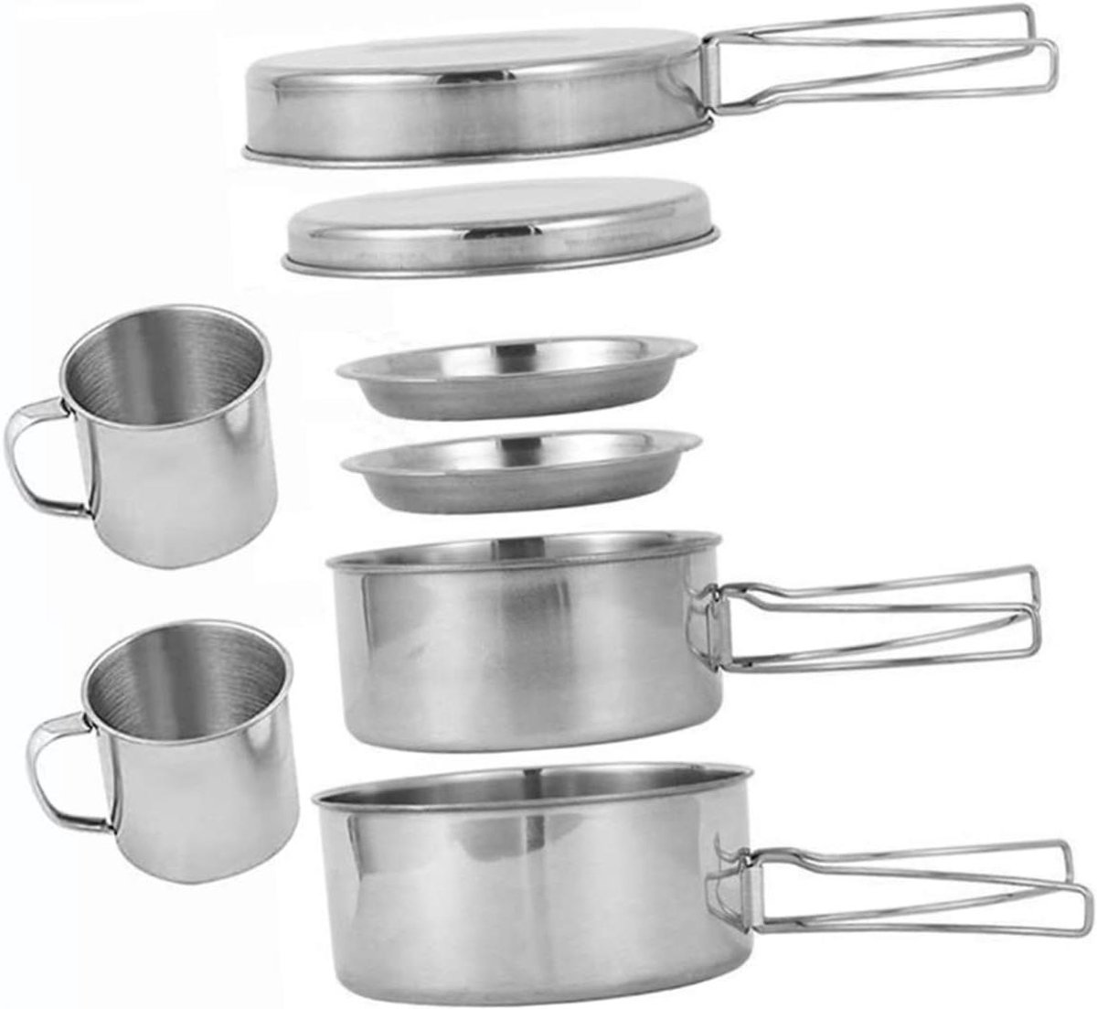 Kookgerei Set - Kampeeruitrusting - Buiten Koken - Roestvrij Staal - 14.4 cm - Zilver