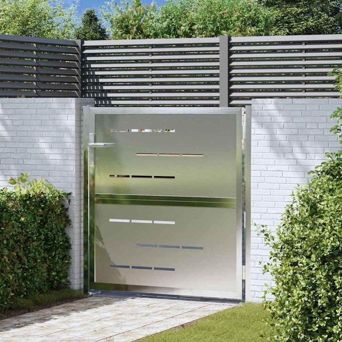 Tuinpoort | Poort | Hekdeur met slot Zilver 96 x 100 cm Roestvrij staal