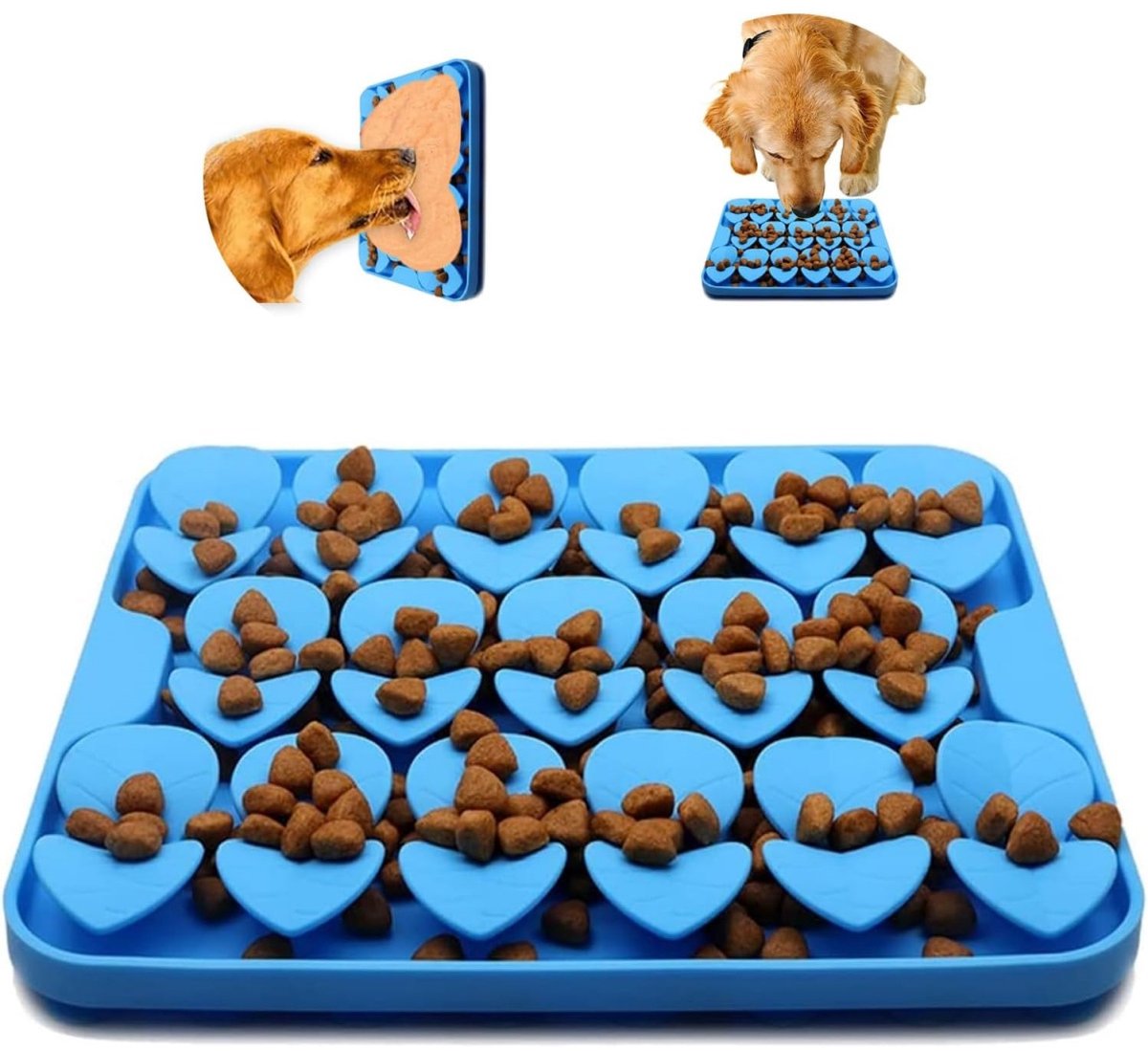TOVBMUP Snuffelmat hond - Voermat - Likmat - Slow feeder - Hondenspeelgoed - Anti schrok - Siliconen - blauw