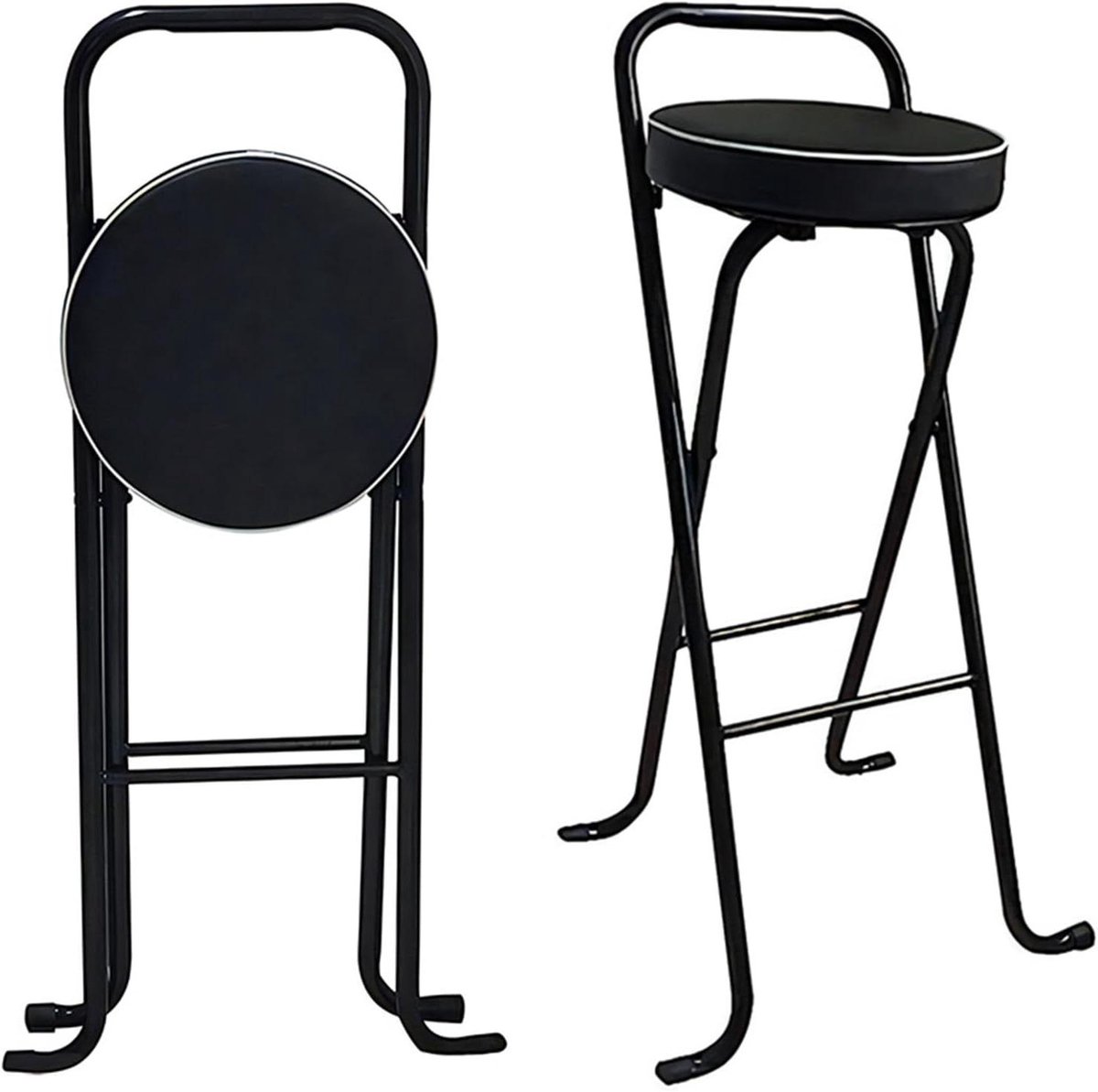 Opklapbare Kruk - Hoge Stoel - Aanrecht Gebruik - Gewatteerd Kussen - 75 cm Hoog - Zwart