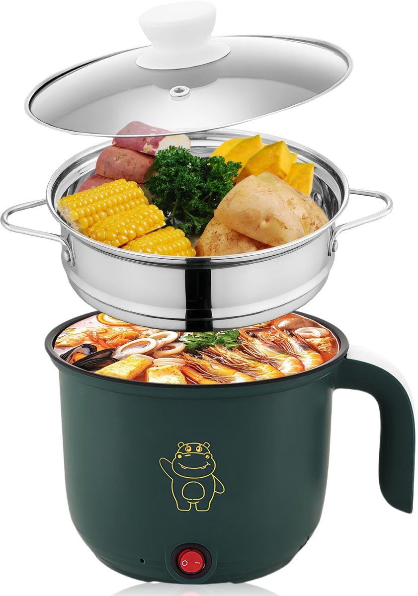 Dailygoods - Dailygoody - Elektrische mini-pan - Draagbare warmhoudpan - Compact formaat - Anti-aanbaklaag - Snelkookpan voor thuis - Geschikt voor kantoor en reiz