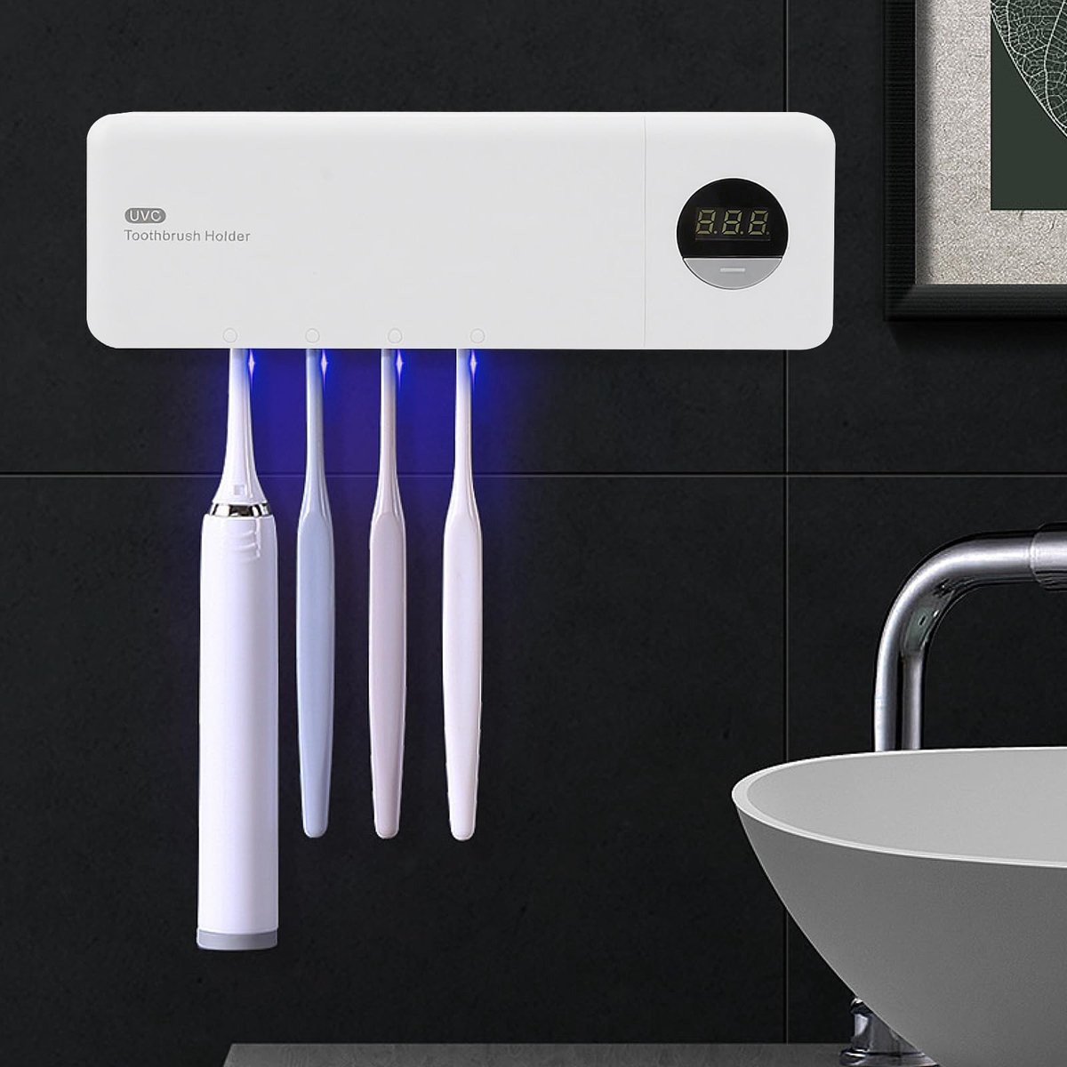 Dailygoods - Dailygoody - UV-tandenborstelhouder - Tandenborstel-desinfectiemiddel - Wandmontage - Wit - Tandenborstel-sanitizer - UVC-licht technologie - Geschikt