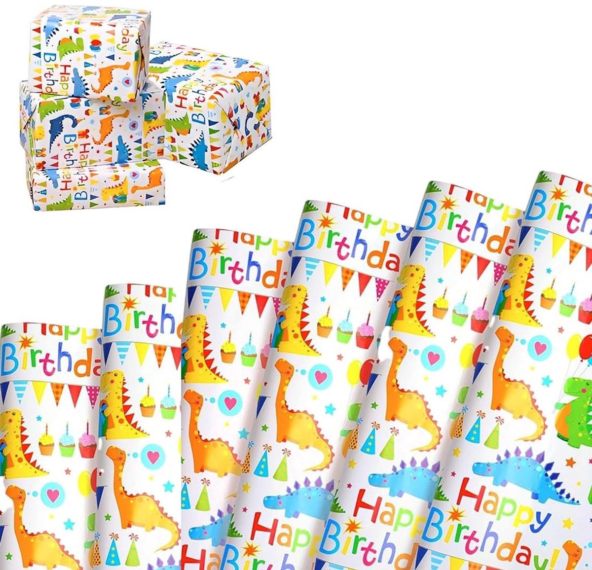 Dailygoods - Dailygoody - Cadeaupapier - Dinosaurus - Herbruikbaar en kleurrijk - 70 x 50 cm - Perfect voor verjaardagen en feesten - Geschikt voor kinderen - 6 ve...