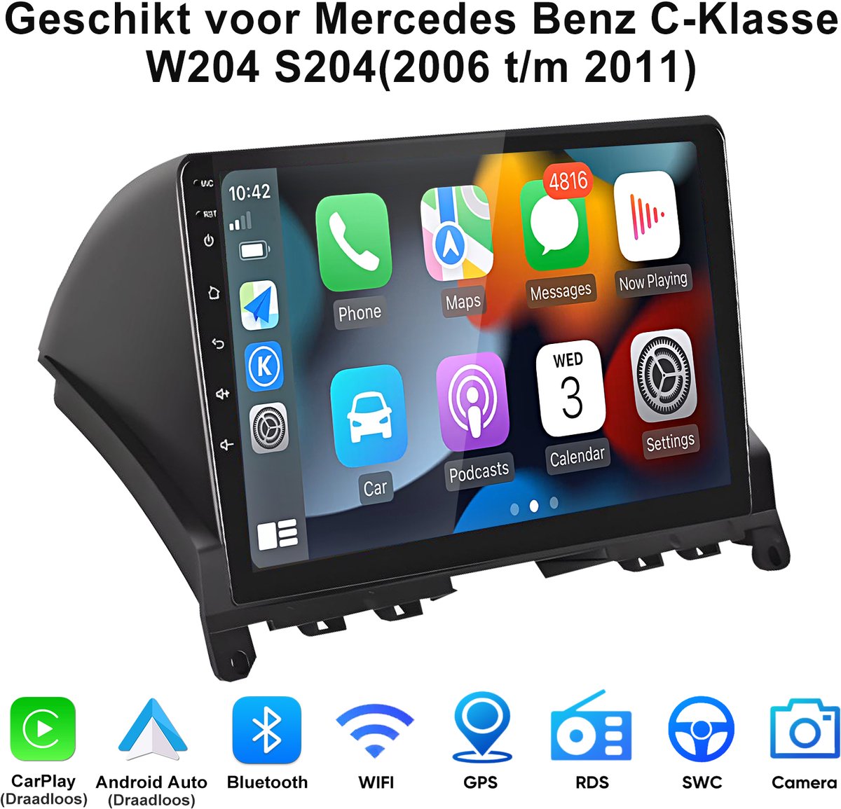 JUNSUN Android 15 Draadloos CarPlay & Android Auto Autoradio - Geschikt voor Mercedes Benz C-Klasse W204 S204 (2006 t/m 2011) - Bluetooth - 9 Inch IPS Touchscreen - GPS Navigatiesysteem - 2+64GB - DSP -RDS - SWC - DAB+ - WiFi - Quad-core processor