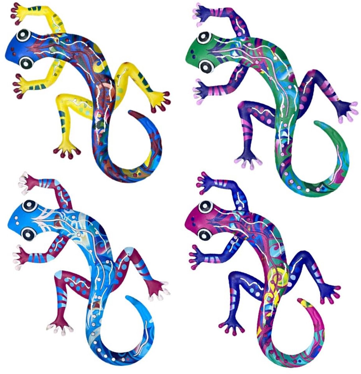 Dailygoods - Set van 4 Metalen Gekko Wanddecoraties voor Binnen en Buiten