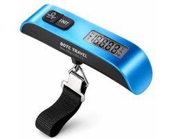 BOTC Digitale kofferweegschaal - Bagageweegschaal tot 50KG met Weeghaak & Thermometer - Blauw