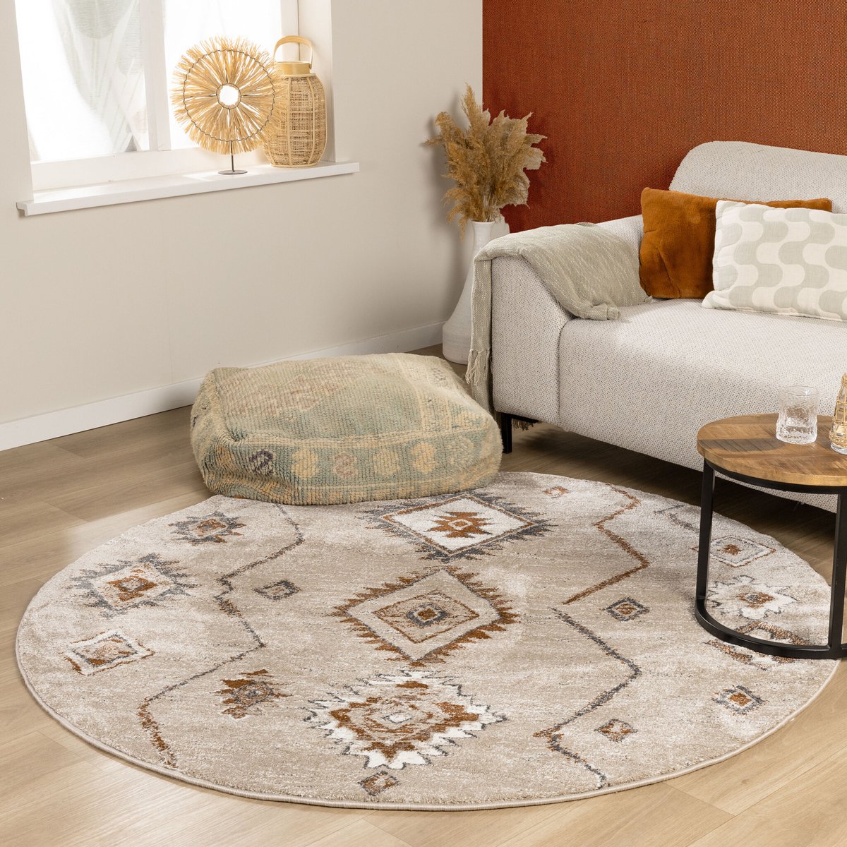 Fraai Berber vloerkleed rond - Blend Aztec Beige - Ø 200cm