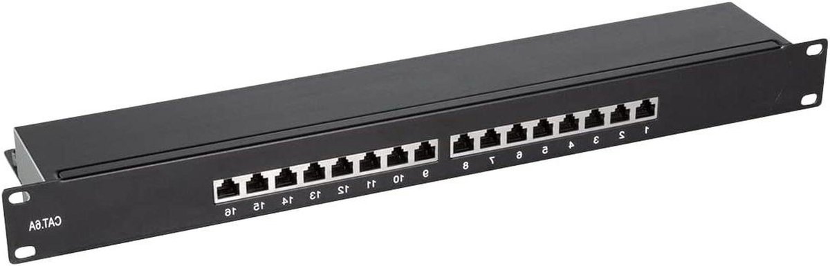 Netwerk Paneel - Patchveld RJ45 - Netwerk Installatie - Volledig Afgeschermd - 1HE 16 Poorten - Zwart