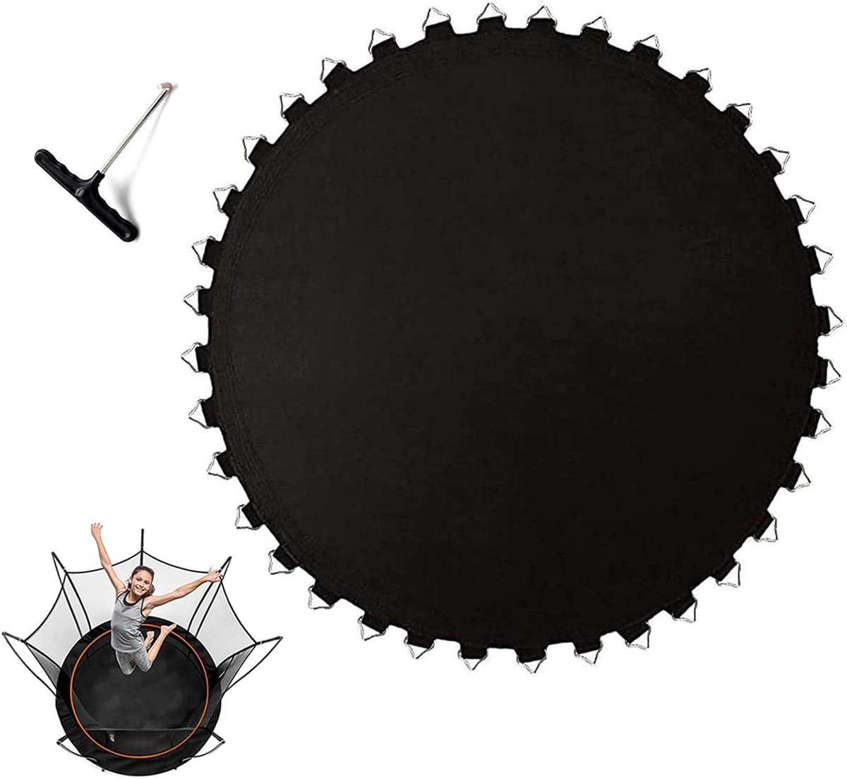 Trampoline Vervangmat - Springmat - Trampoline Herstel - Inclusief Veertrekker - 6ft Rond - Zwart
