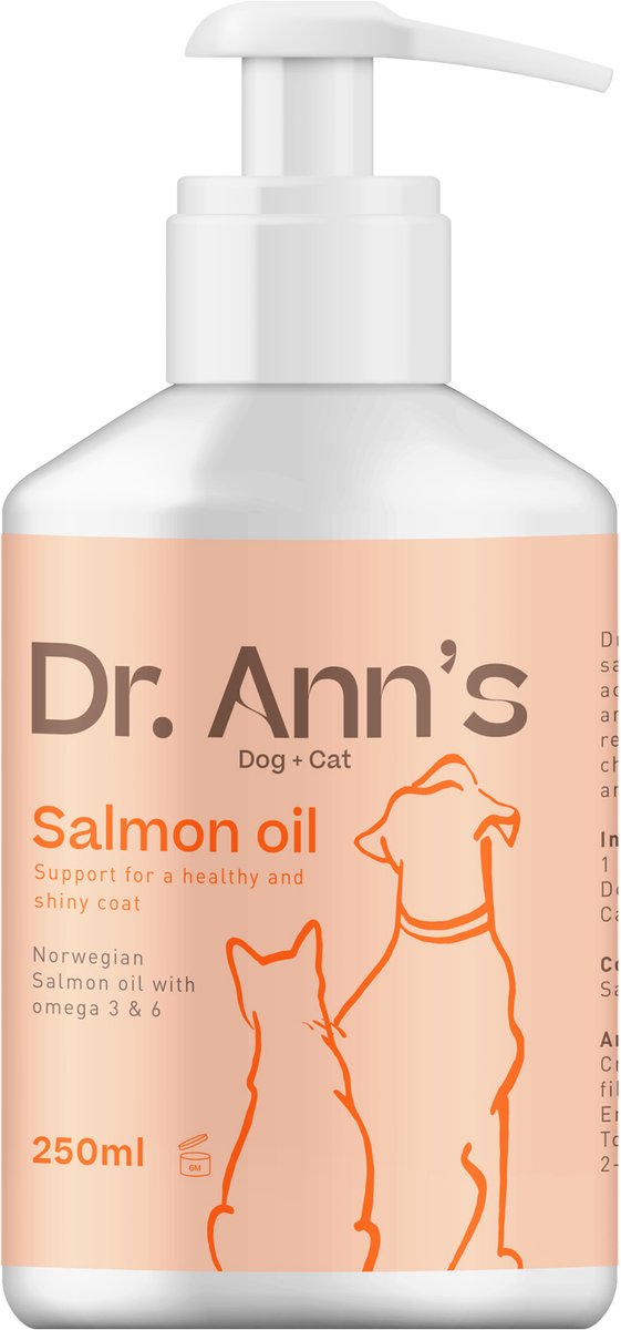 Dr. Ann's Zalmolie voor Hond - 3 x 250 ml - Zalmolie Kat - Rijk aan Omega-3 Vetzuren voor Huid en Vacht