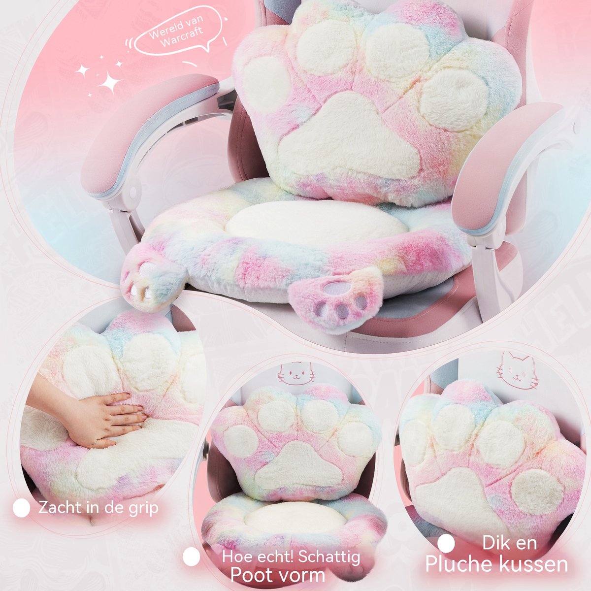DowinxGaming Stoel Ergonomisch met Voetsteun – Vleugelloze Zit – Verstelbare Rugleuning – Zachte Stof – Multicolor-wit – Voor Gaming, Werk en Studie – Middelgroot – foto 7