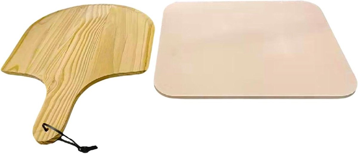 Pizzastenen Set - Bakstenen Oven - Pizza Bakken - Met Houten Peddel - 38x30cm - Natuursteen