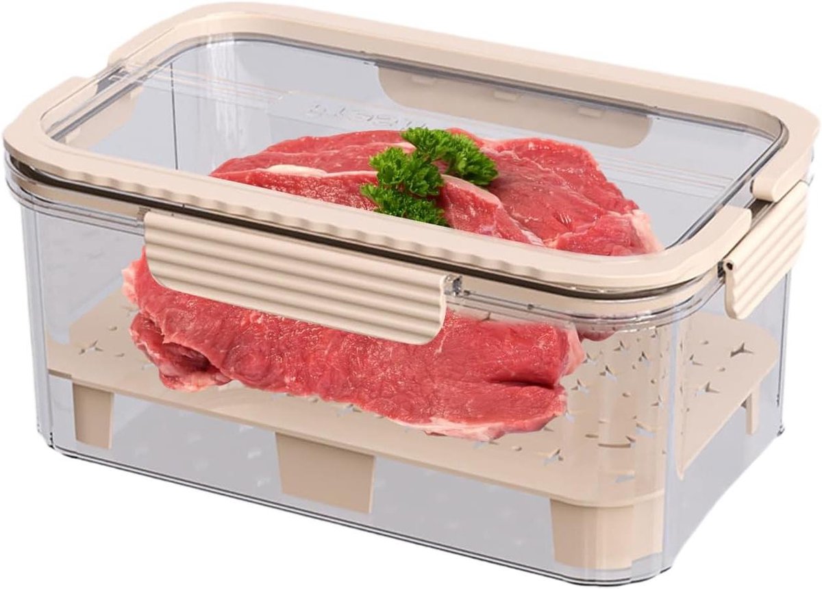 Saladecontainer Koelkast - Vershouddoos Groenten - Langer Vers Houden - Luchtdichte Afsluiting - 23 x 15 x 108 cm - Beige