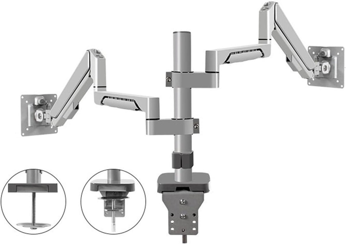 Dubbele Monitorarm - Bureau Beugel - Ergonomisch Werken - Volledig Verstelbaar - Tot 32 Inch - Zilver