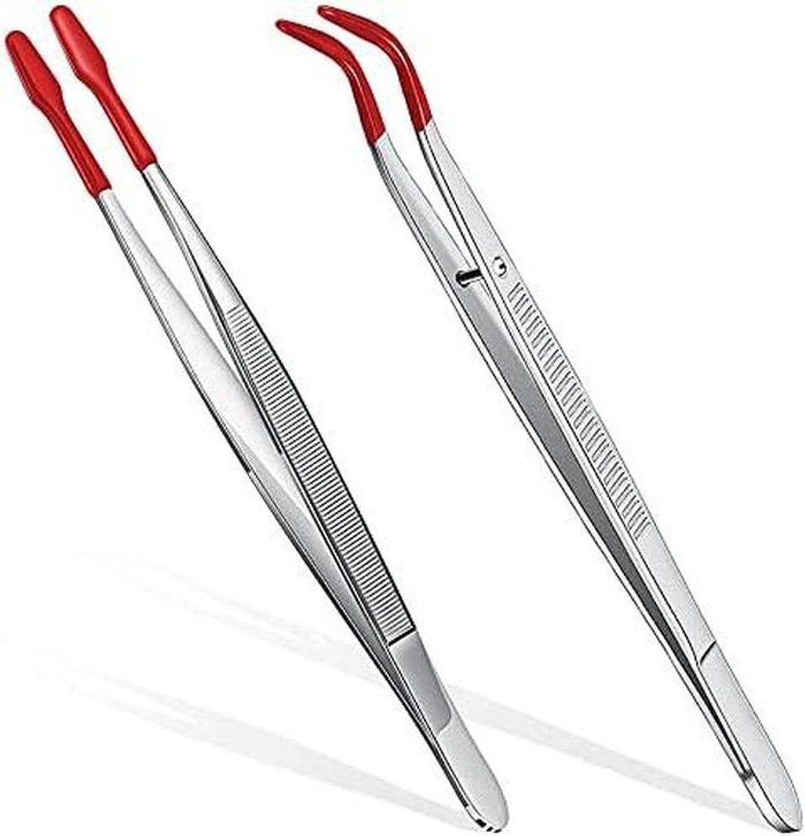 Pincetten Set - Precisie Tangen - Hobby Ambachten - Gecoate Tips - 15 cm - Rood Zilver