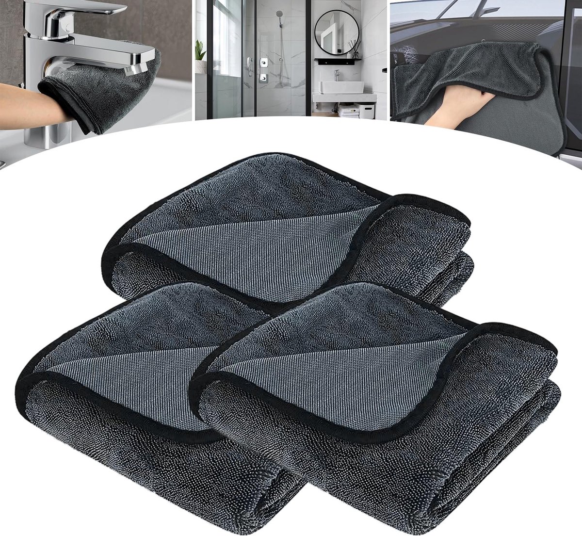 Dailygoods - Ultra Absorberende Auto Droogdoeken XXL, 3 Stuks, Microvezeldoek