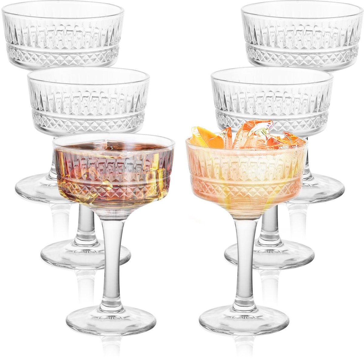 Dailygoods - Set van 6 Vintage Champagneschalen van Glas