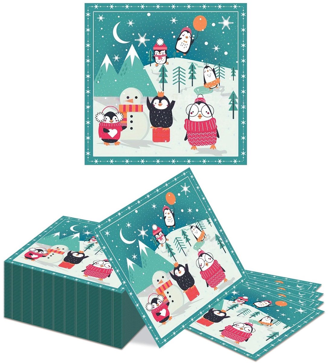 Dailygoods - 40 Kerstpinguïn Cocktailservetten 2-laags voor Feestdecoratie